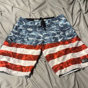 Pelagic Patriotic Fish Board Short Swim Trunks size 32